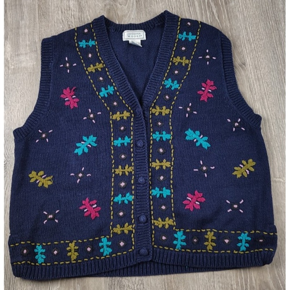 Jennifer Moore L Vintage Knit Sweater Vest‎ Hand Knitted Cottagecore Grannycore